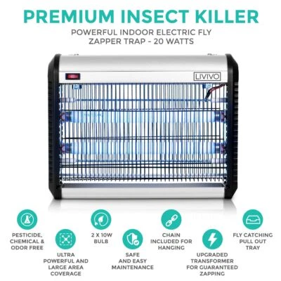 KINGAVON 20W UV Electric Insect Fly Killer Grid Bug Zap Zapper Pest Remover Flying 2x10W