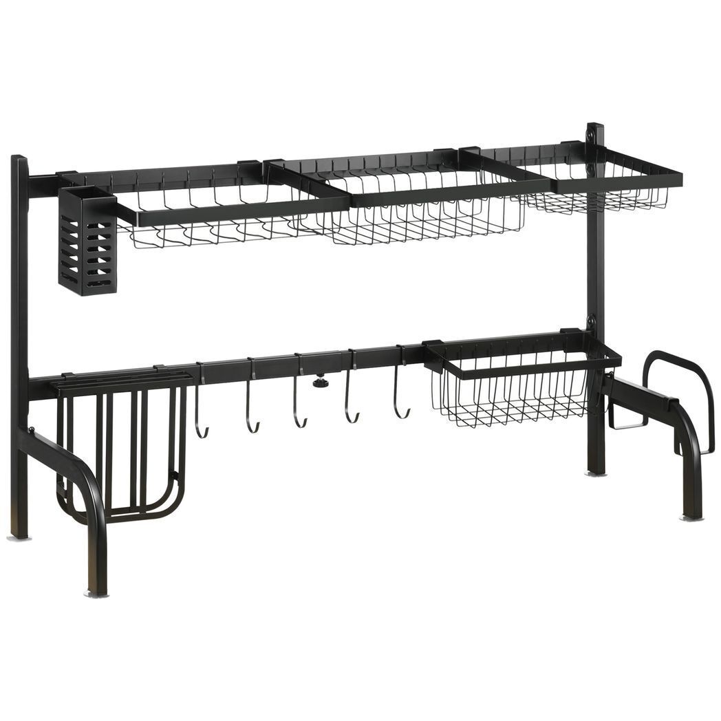 HOMCOM 2 Tier Over The Sink Adjustable Dish Drying Rack - Black for ...
