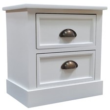 Nachttisch Nachtschrank Beistellschrank 2 Schubladen Holz Weiß Shabby Chic Tisch