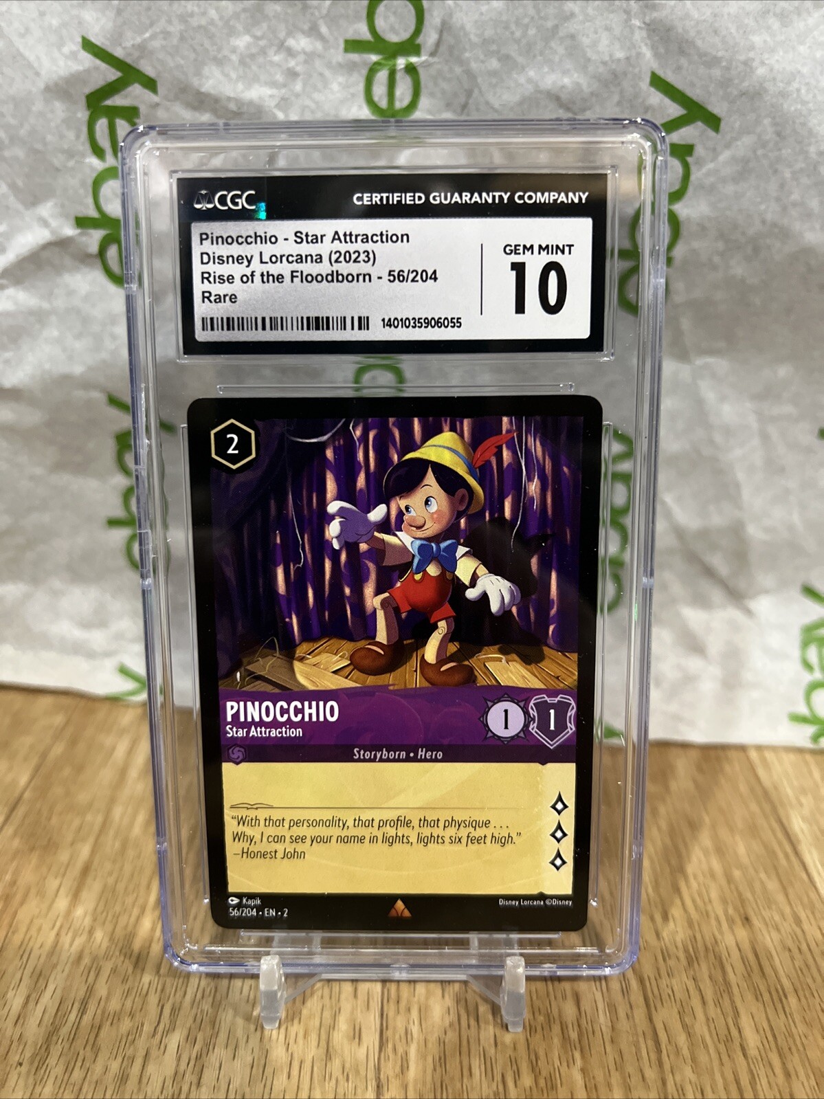 Lorcana Cgc  10 Gem Mint Floodborn Rare Pinocchio Star Attraction 56/204 Graded