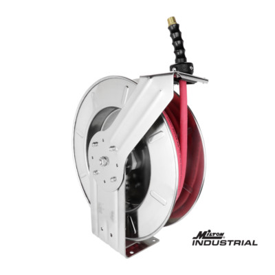 Milton  SS Hose Reel Retractable, 3/8'' ID x 25' w/ ULR Hose w/ 3/8'' NPT, 300 PSI