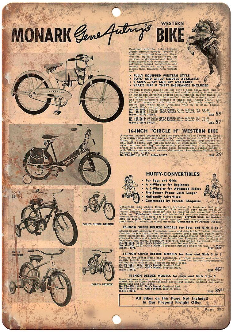 Monark Western Bicycle Huffy Vintage Ad Reproduction Metal Sign