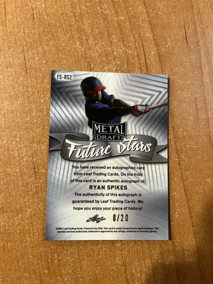 2021 Leaf Metal Draft - Ryan Spikes - Blue Wave Future Stars Auto #d 8/20 RAYS - Image 2 of 2