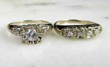 2.2Ct Round Cut Simulated Diamond Wedding Bridal Ring Set 14k Yellow Gold Plated