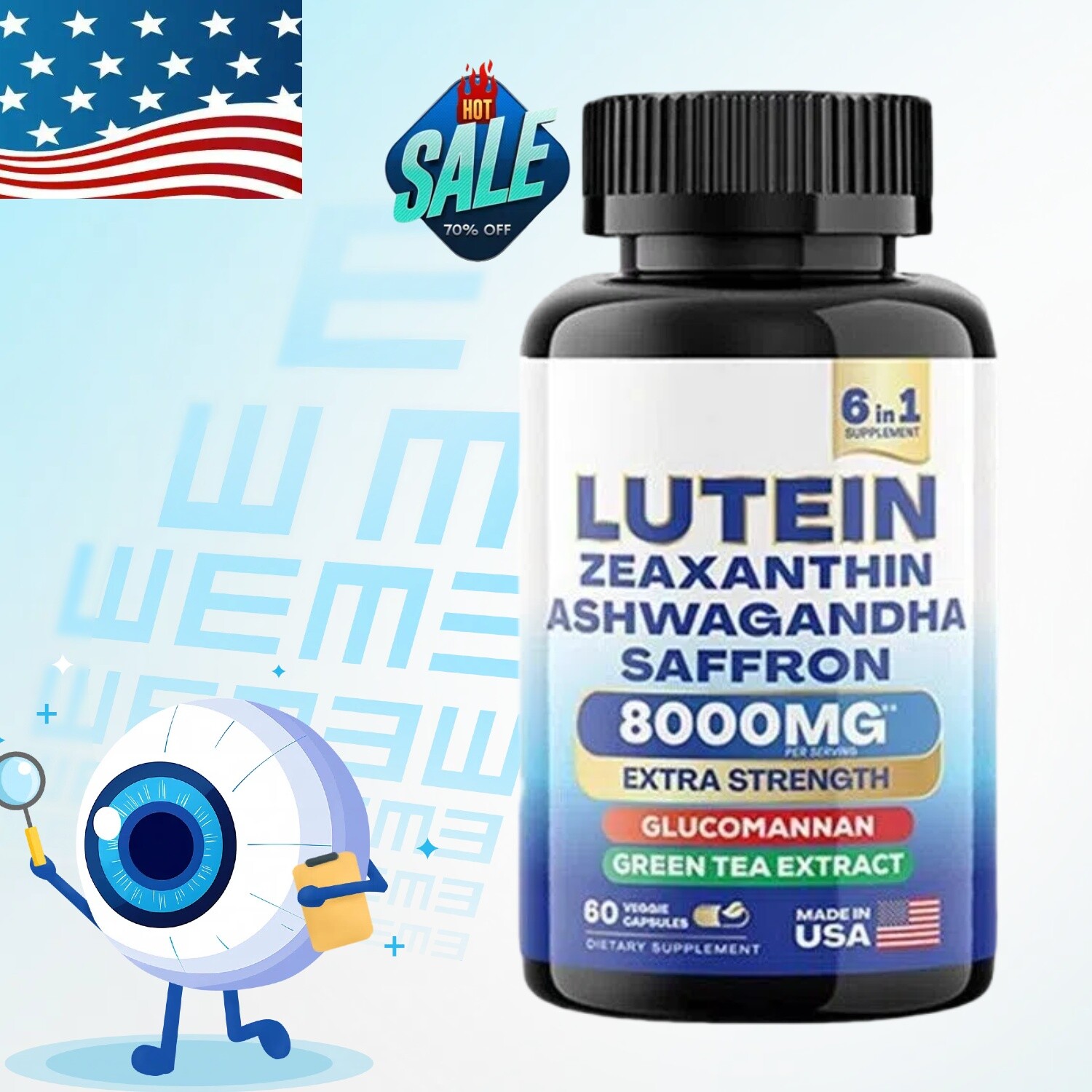 6-in-1 Zeaxanthin and Lutein | 60 Softgels | Eye Health Vitamins with Grape Seed