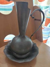Antica Vintage Brocca con piatto Peltro Lavorazione a Mano 95%