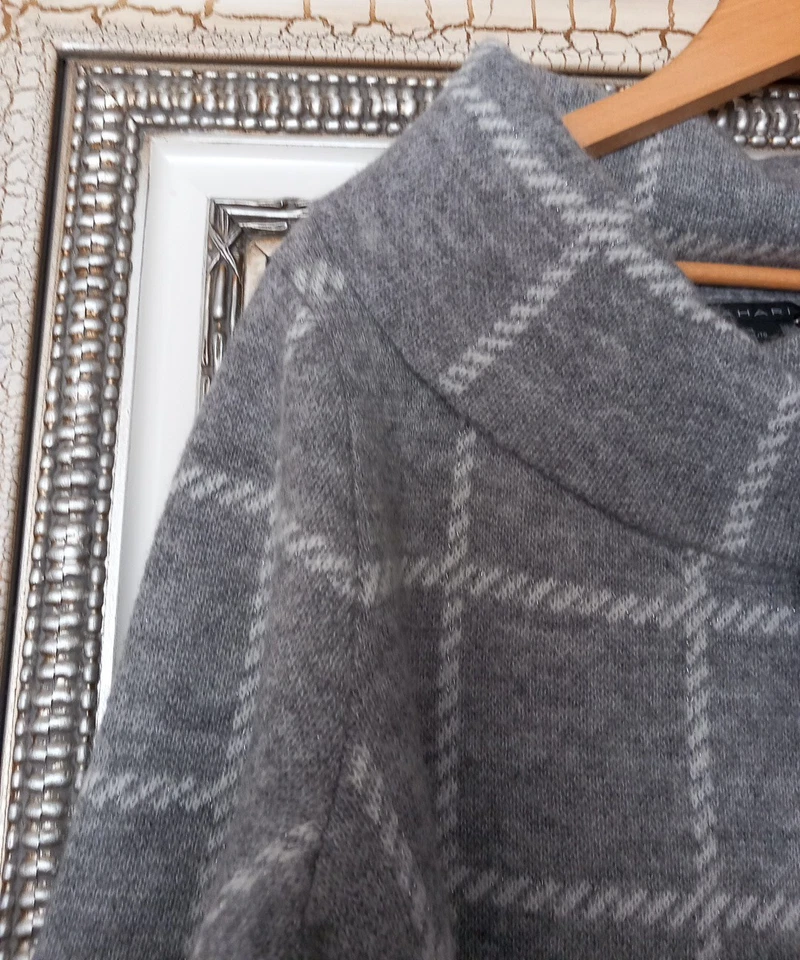 BN TAHARI Ladies Heather Grey Check Wool Blend Chunky Knit Collared Jacket UK XL - Image 4 of 4