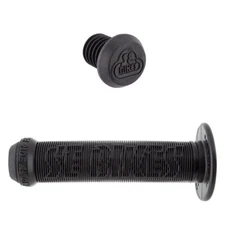SE BIKES Se Racing 135mm BMX FLANGED grips pair BLACK w/ Black plugs