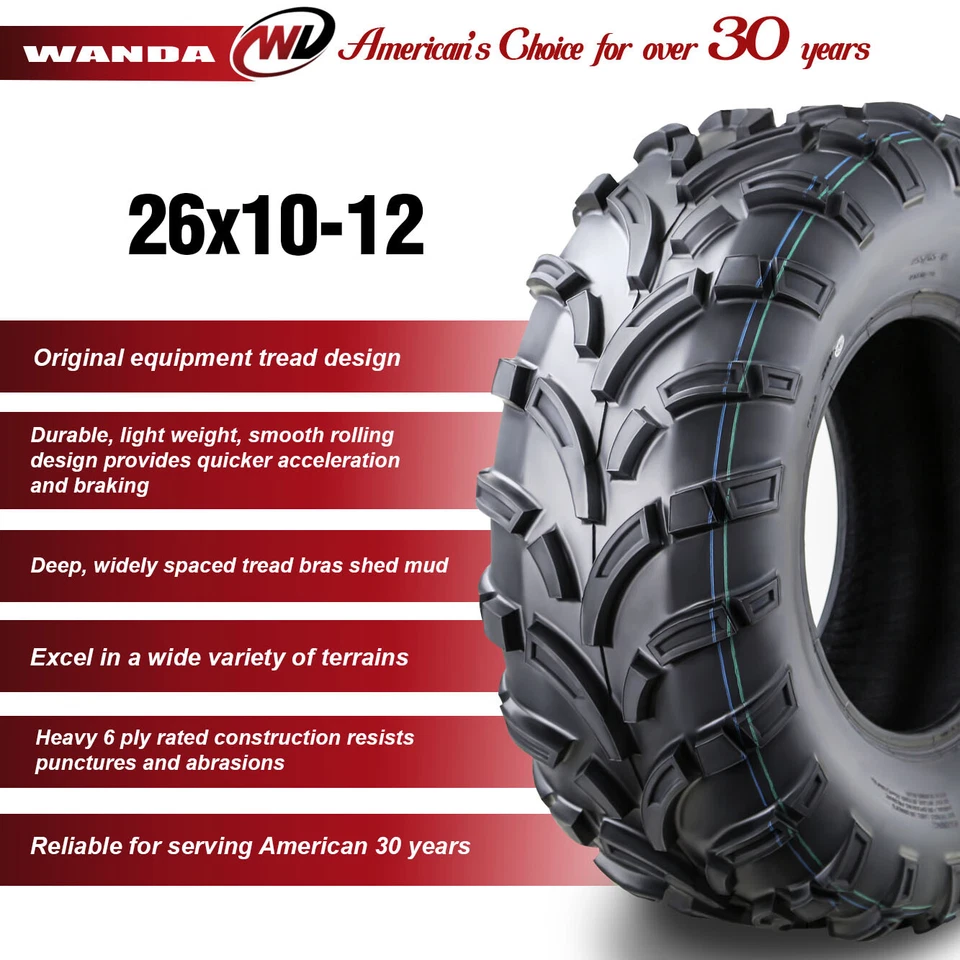 2016 Can-Am Outlander 570/850/1000R ATV Rear Tire Set 26x10-12 26x10.00-12 6PR - Image 3 of 4