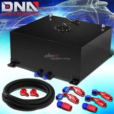 20 GALLON BLACK ALUMINUM FUEL CELL GAS TANK+CAP+LEVEL SENDER+NYLON OIL FEED KIT