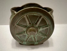 VTG Frankoma Pottery Prairie Green Brown Wagon Wheel Open Sugar Bowl Sapulpa USA