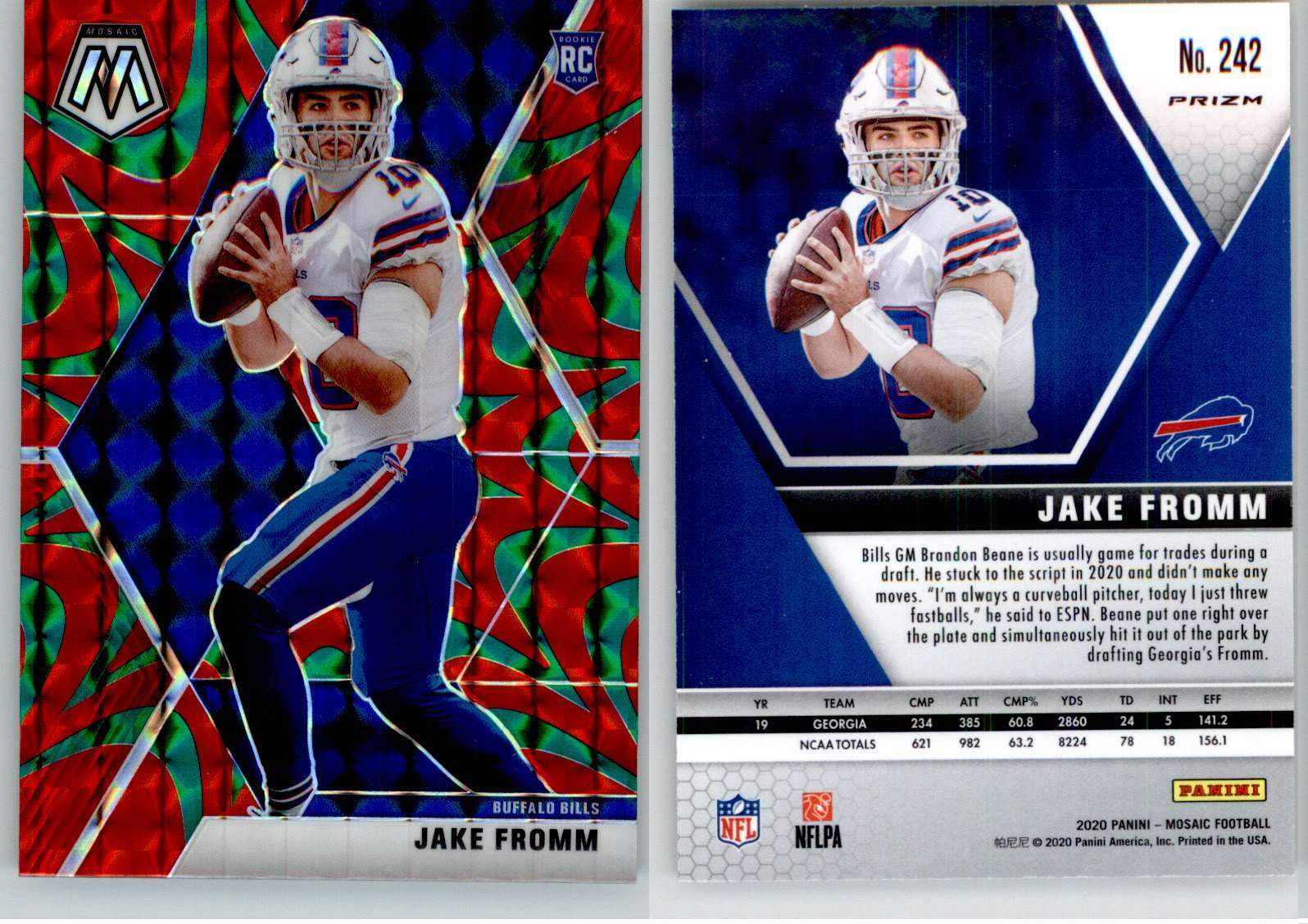 Jake Fromm 2020 Mosaic Reactive Green Prizm #242 Bills RC Rookie