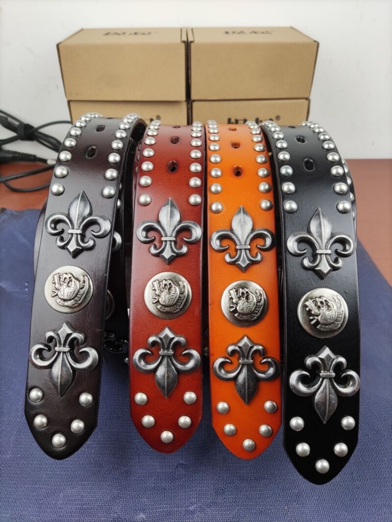 Skull Buckle Leather Belt - Gothic Punk Biker Belt For Men With Wide Design