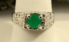 Size 9.5 Round Natural Colombian Emerald Sterling Silver Ring