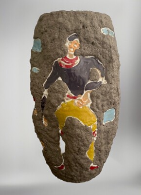 Vintage Santi MCM Miramare Ceramic  Fat Lava Retro Italy Dancers Or Soccer Vase