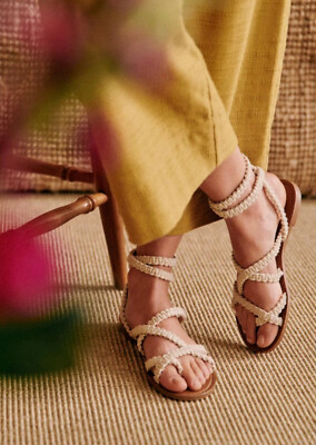 Sezane Souliers Macrame Grecian Gladiator Boho Toe Loop Sandals Womens 7 FR 38