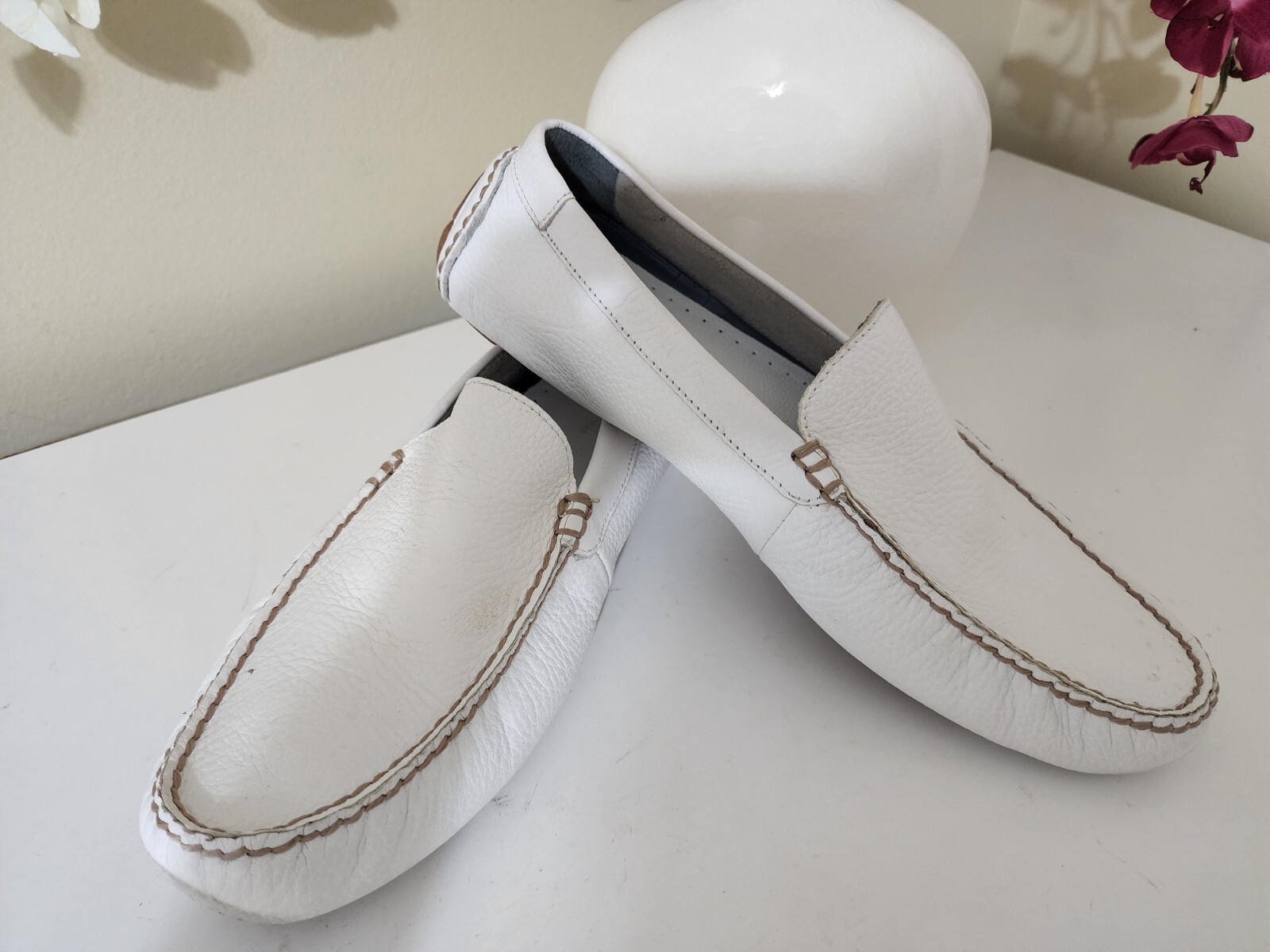 Venetian Driver Loafers White Leather 