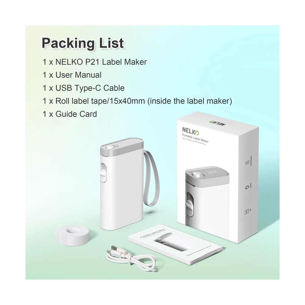 P21 Bluetooth Label Maker with Tape, Wireless Mini Printer for Home and Office