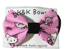 Fabric Hair Bow w/ Alligator Clip: Pink Hello Kitty 1