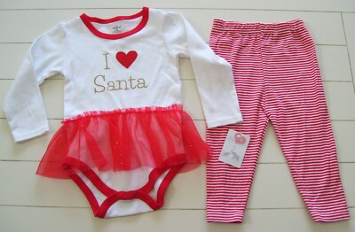 Girls Little Treasure 2 Pc I Love Santa Tutu Bodysuit and Leggings Outfit Sz 24M