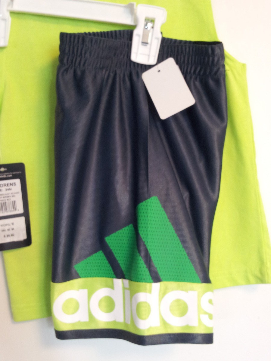 Adidas Dazzle Neon Green Gray Basketball PCS Short Set Size 24M