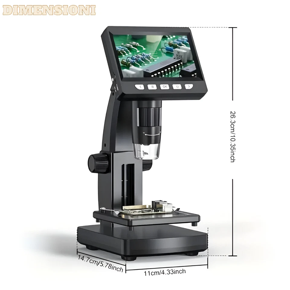 Microscopio Industriale Digitale 1000X HD 4,5'' Display 8 Luci Fotografia Video - Immagine 2 di 4