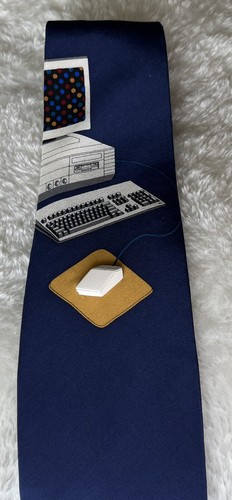 Vicky Davis MOUSE TRAP Tie Navy blue Silk Tie With Computer & Mouse Trs-80 NWT