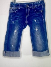 Miss Me Jeans Cropped Factory Distressed Tag Size 29 Cuffed Designer Pockets E