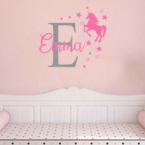 Unicorn Wall Art Sticker Personalised Name  Girls Boys Bedroom/Nursery Decal - Afbeelding 1 van 3