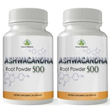 Ashwagandha Root Powder Energy Boost Immune Health Dietary Supplements Pack of 2