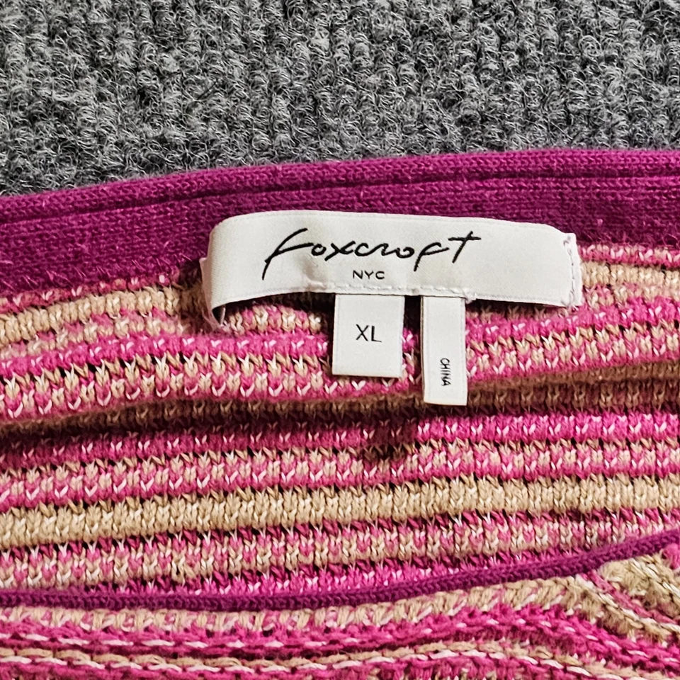 Top Suéter Foxcroft Mujer XL Rosa Púrpura Rayas Manga Larga Cuello Redondo Informal Foto 3 de 4