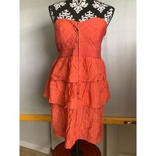 Ya Los Angeles Womens Orange Tiered Ruffle Dress Off-Shoulder Size L