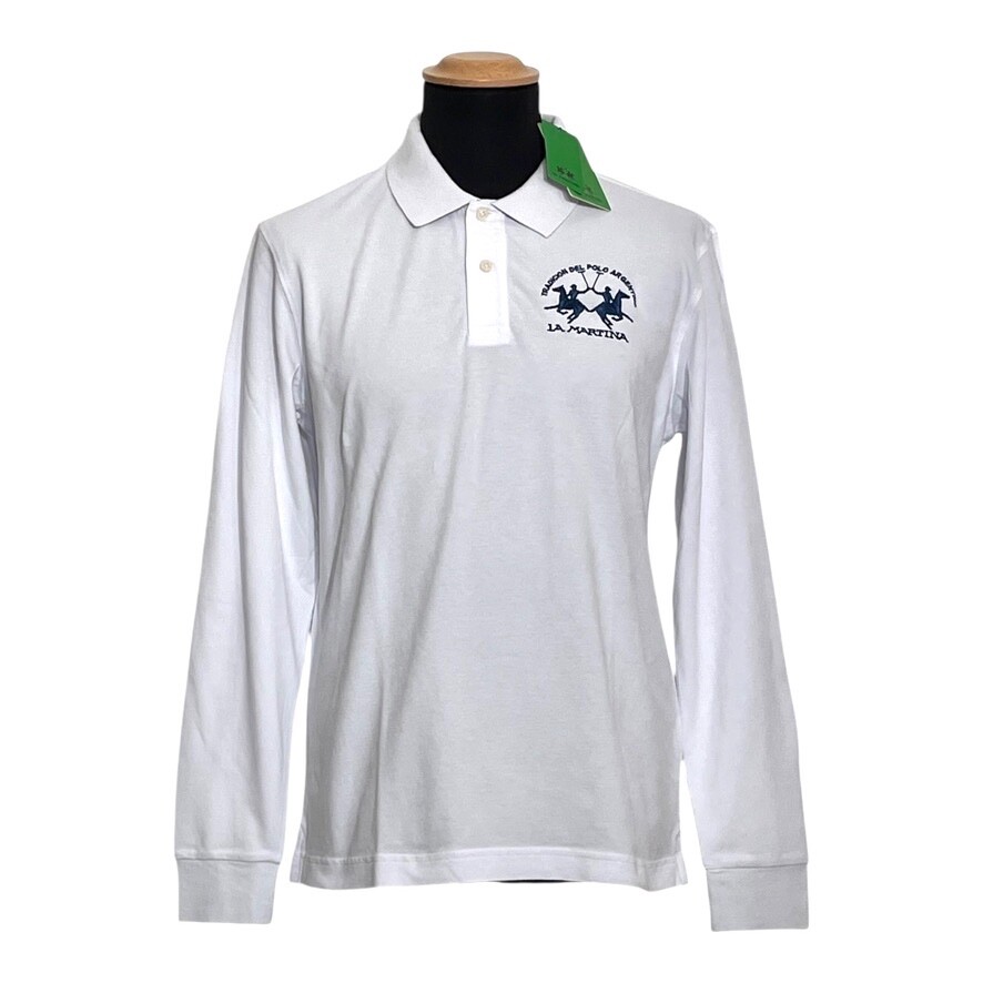 La Martina Long Sleeve Polo Shirt For Men L/S Piquet White Regular Fit New