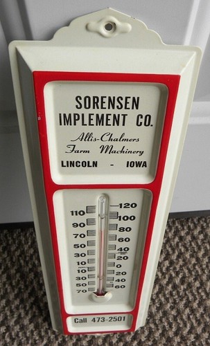 Vintage Sorensen Allis-Chalmers, AC Farm Machinery, Lincoln, Iowa IA Thermometer - Picture 2 of 3