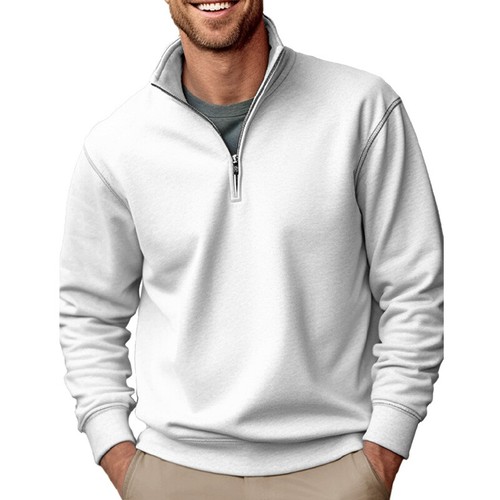 Felpa uomo pile cerniera 1/4 top casual baggy colletto massiccio - Foto 4 di 30