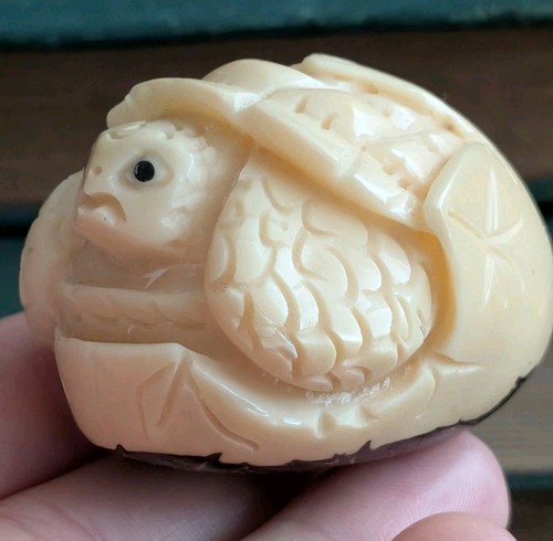 Tagua Nut Carved Netsuke Sea Turtle Miniature Figurine Animal Art Wildlife Decor