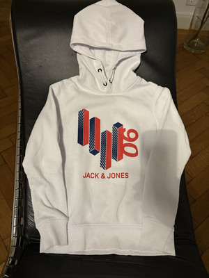 JACK & JONES Herren Hoodie Kapuzenpullover Weiß Logo-Print JJ 96 Langarm Gr. S