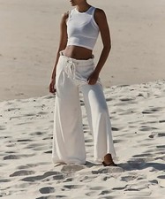 NEW Free People Full Court Wide Leg Pants Large FP Movement Ivory Sweatpants