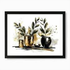 Gold And Black Vases Art Print Framed Wall Art Poster Canvas Print Picture
