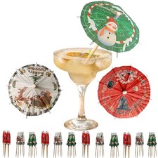 150 PCS Christmas Drink Umbrellas Cocktail Picks Decor Christmas Drinking