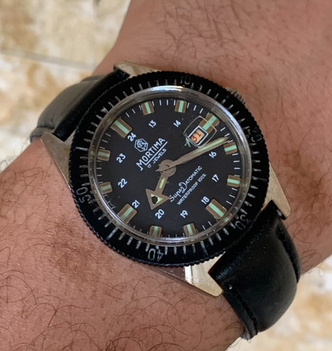 1960's Vintage Mortima Diver watch Super Datomatic Men's Wristwatch 38mm Black