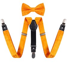 Boys Paisley Adjustable Pre-tied Bow Tie and Clips Suspenders Set 075-orange