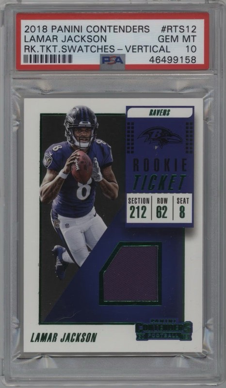 Panini Contenders Lamar Jackson Ravens Ticket Swatches Vert RTS-12 PSA 10