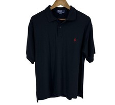 Polo By Ralph Lauren Black Short Sleeve Polo Shirt 100 Cotton Red Logo Mens XL