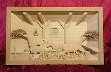 Wandbild 3D Bauernhof - Stall mit Tieren, 54*32*5 cm, Holz, Handgefertigt, bunt