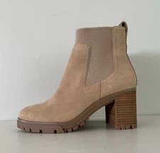 Vince Camuto Tan Suede Slip On Lug Sole Ankle Boots Heels Sz 8 NEW!