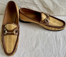 Gucci 282878 Men’s Raffia & Leather Horsebit Loafers Size 9 US 9.5