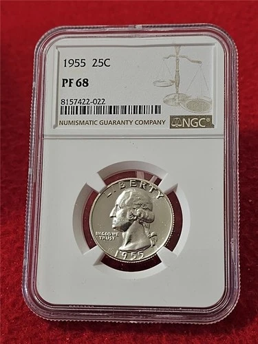 1955 PROOF WASHINGTON SILVER QUARTER   NGC PF 68    NO SPOTS     #T0563