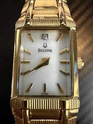 Bulova Rockwell Collins Gold Tone Rectangular Dress Watch 97Y00 New Batt