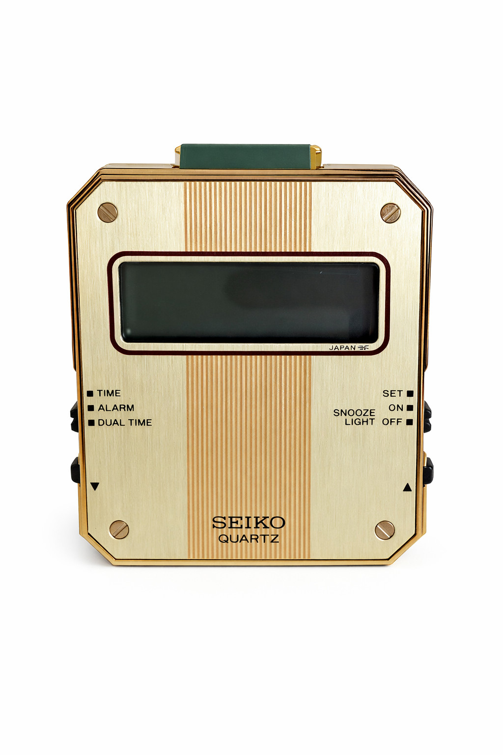 Vintage Seiko Quartz Dual Time Travel Alarm Clock Gold Tone Made in Japan